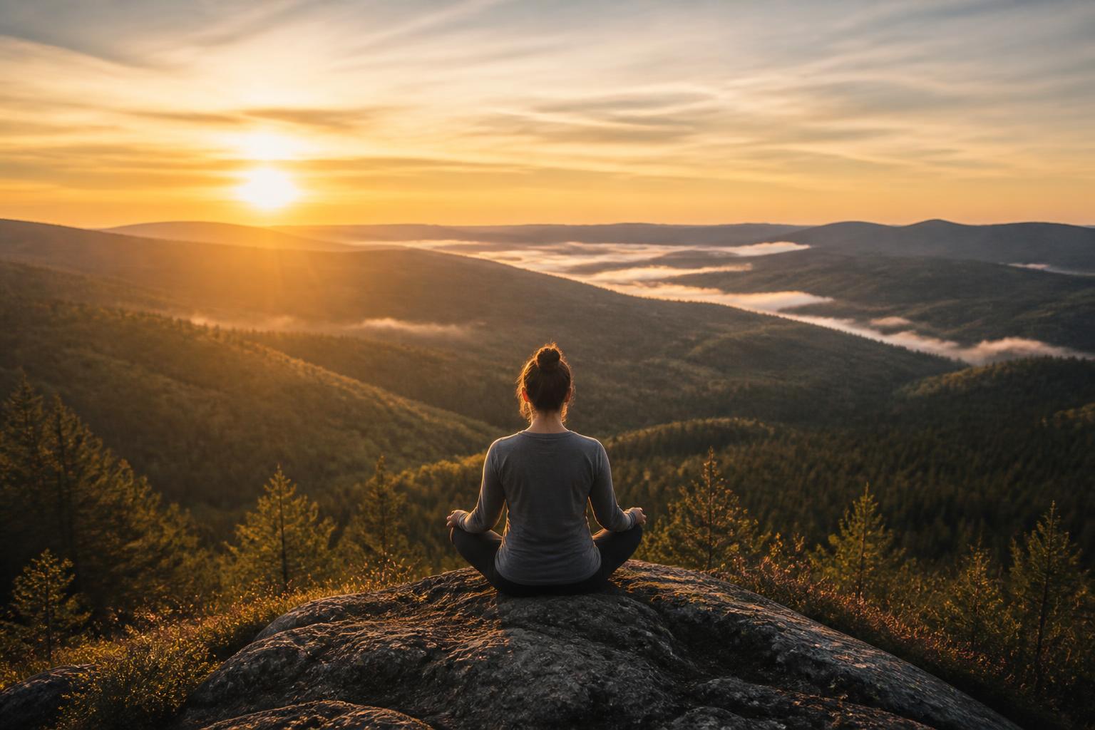 Meditáció a hegyek felett napfelkeltekor